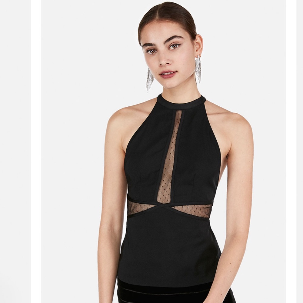 Express High Neck Mesh Cutout Cami NWT
